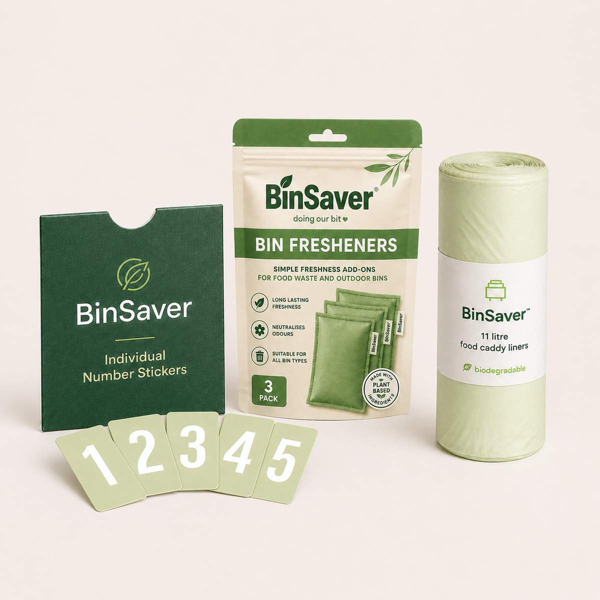 BinSaver number stickers, bin fresheners and food caddy liners
